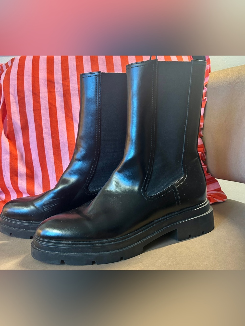 ZARA Black Lug Sole Chunky Mid-Calf Chelsea Boots | Size 10